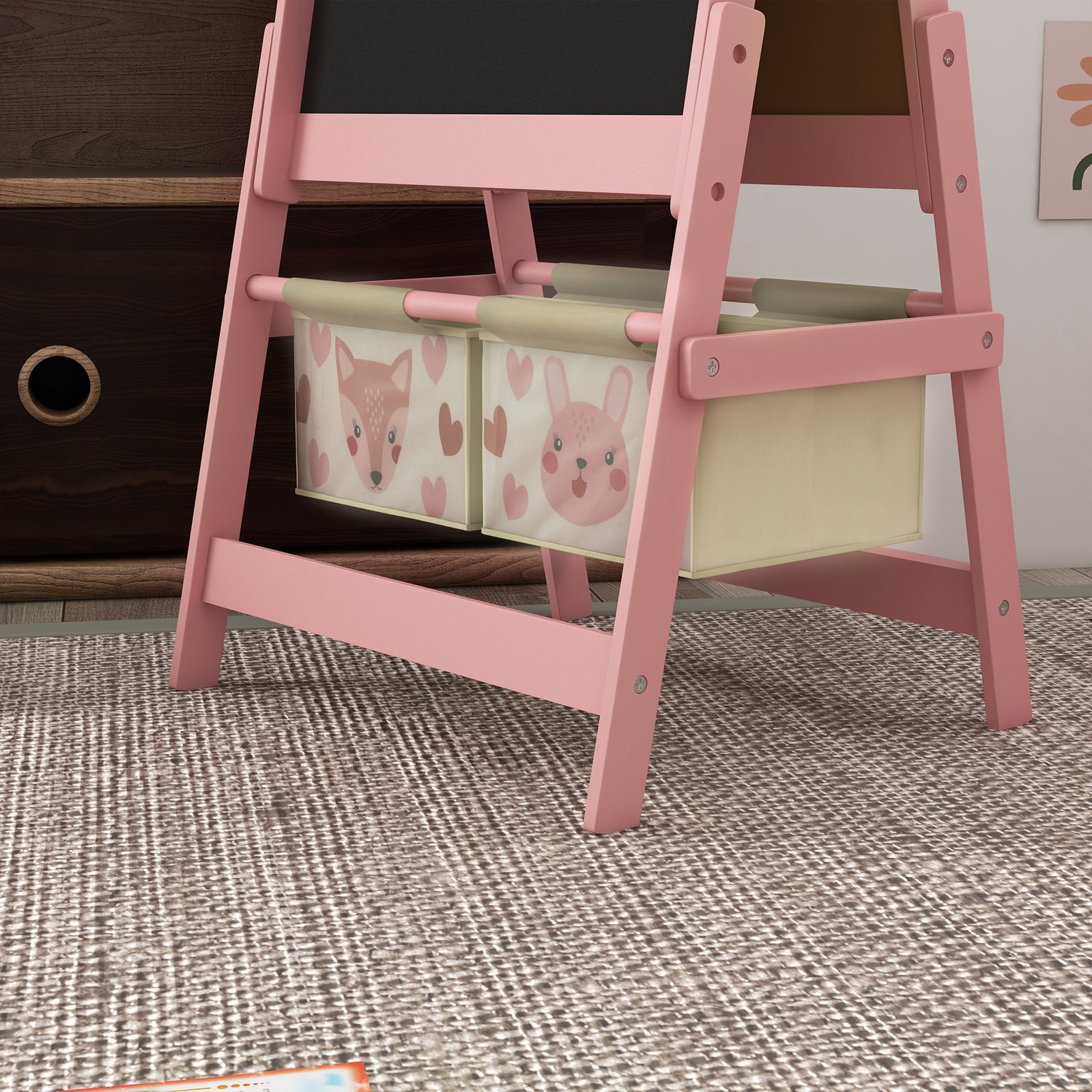 ZONEKIZ Kids Table and Chair Set and Kids Easel with Paper Roll, Storage Baskets, Kids Activity Furniture Set, Pink - Image 8