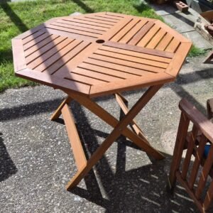 Wooden Folding Garden Table with Parasol Hole Outdoor Dining itzcominghome 90x72