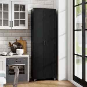 Tall Kitchen Larder Cupboard Storage Pantry Black Freestanding Utility Cabinet